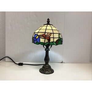 vtg. Tiffany style  stained glass 15” hummingbirds floral accents